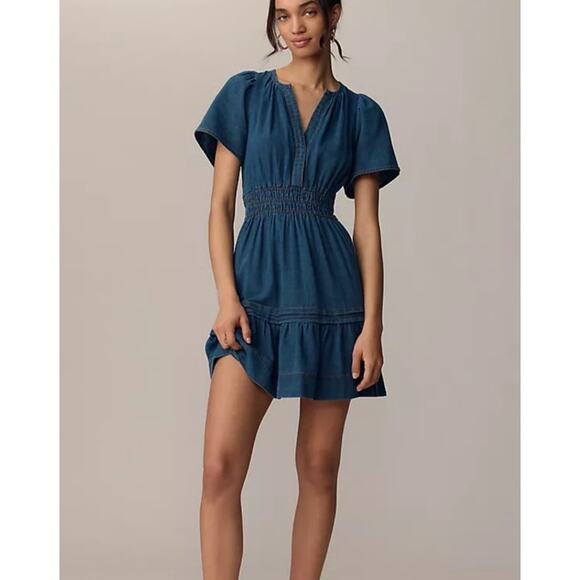 Anthropologie The Somerset Mini Dress Womens XXS Blue Denim Pockets Cotton - Picture 1 of 12